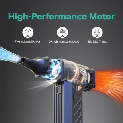 KiCA Jet Fan Ultra Compressed Air Dusters - 109MPH Winde Speed Electric Air Duster, Turbo Fan with Light(Black)