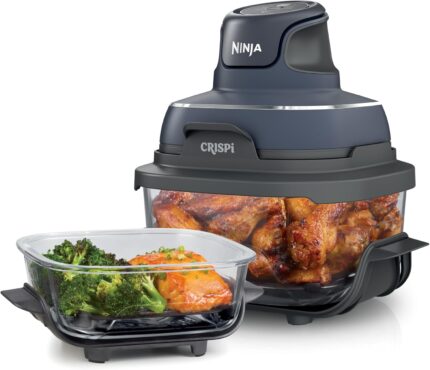 Ninja Crispi 4-in-1 Glass Air Fryer | 450°F | Non-Toxic | 4QT & 6-Cup Glass Containers w/Lids | Microwave, Freezer, Dishwasher Safe | Max Crisp, Air Fry, Bake, Recrisp | Cyberspace Gray, FN101GY
