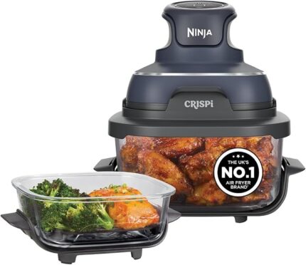 Ninja CRISPi Portable Air Fryer, 3.8L & 1.4L, 4 in 1, Air Fry, Roast, Keep Warm, Recrisp, Space Saving, Compact Design, 2 Removable Glass Containers and Lids, 1700W