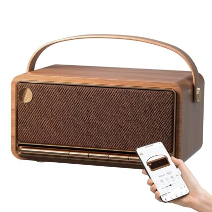Edifier Retro Wood Bluetooth Speaker, Wireless Portable Speakers with 40W Hi-Res Audio, Stereo Pairing ConneX App, USB and TF Card Brown